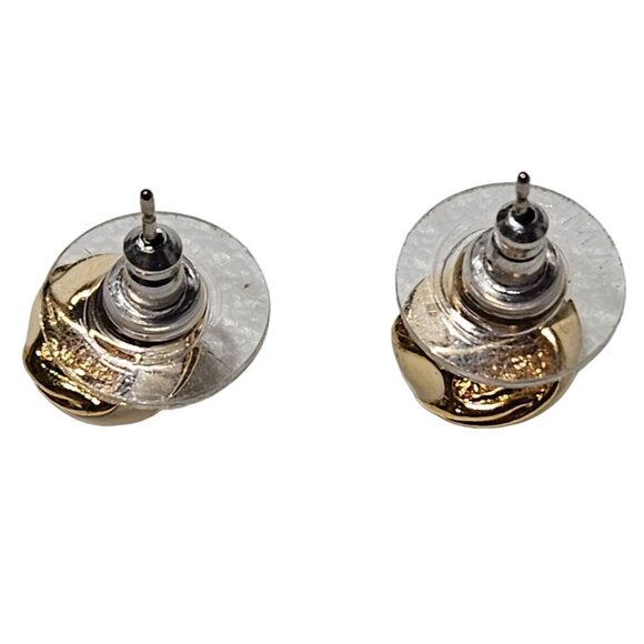 Vintage Cream Enamel Knot Stud Earrings Gold Tone Accents Retro 50s 60s Fashion - Picture 2 of 3